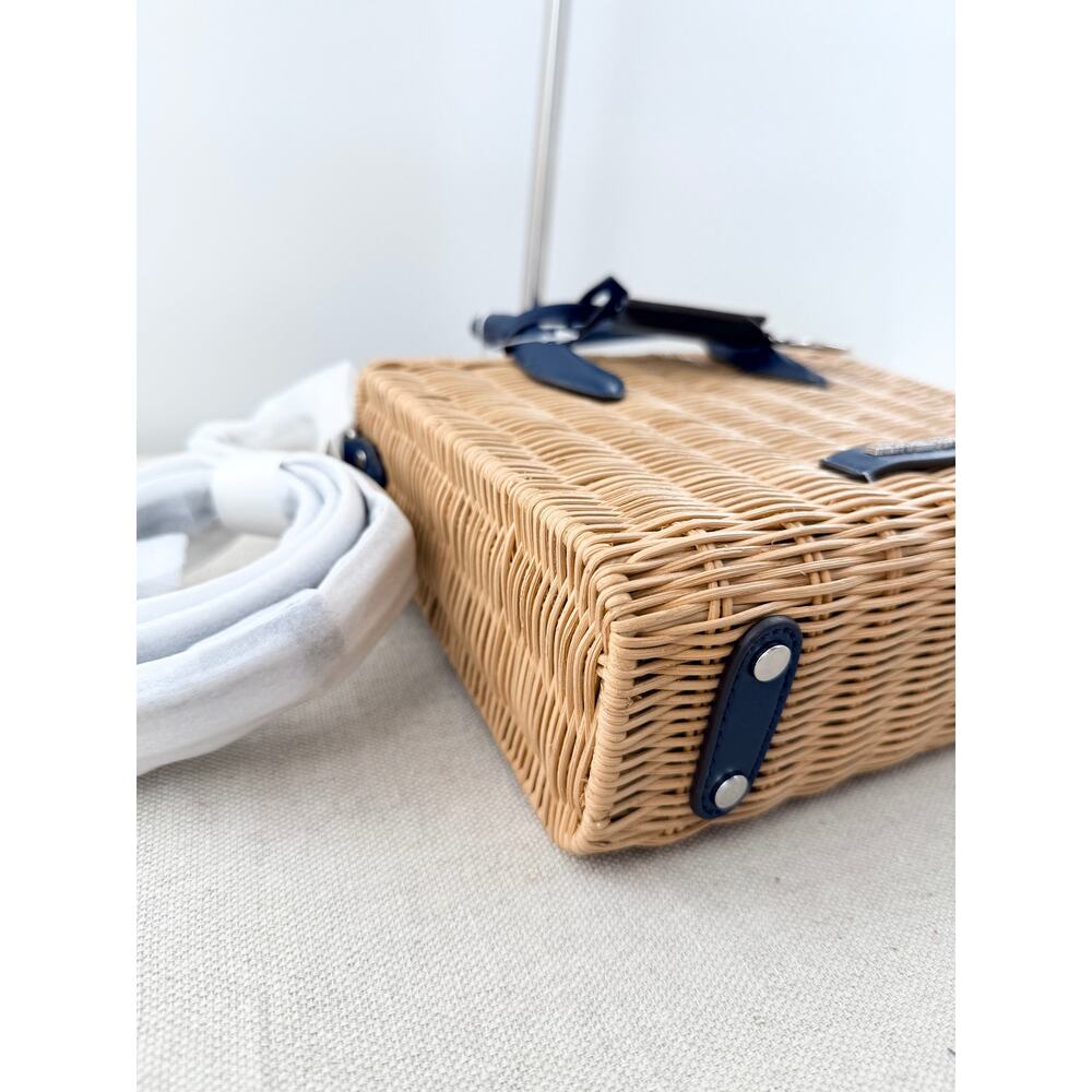 NWT Michael Kors Mirella Wicker Small Crossbody Shopper Tote Bag Beige Navy - Picture 9 of 11